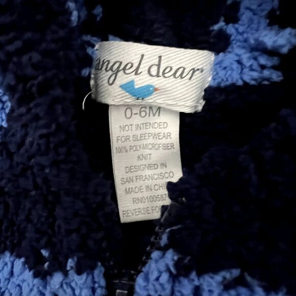 Angel Dear 0-6M Blue Striped Microfiber Knit Chenille Hooded Full Zip Jacket - Picture 3 of 5